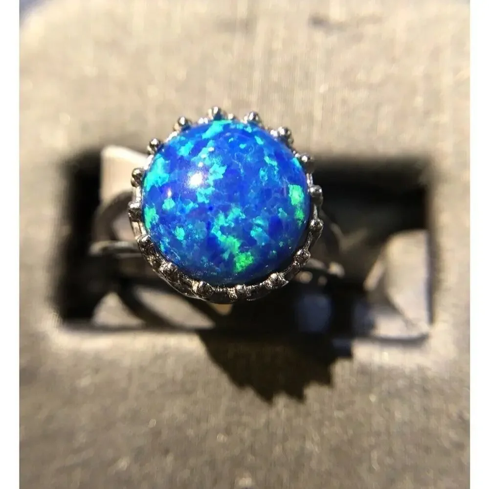 Opal CZ Ring Sz5 Prong Set Silver 925 (All Stones Simulated)